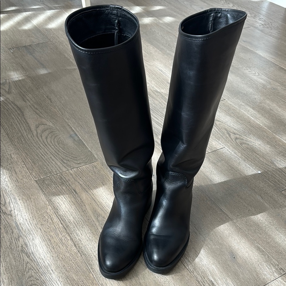 Zara Black Tall Leather Boots
